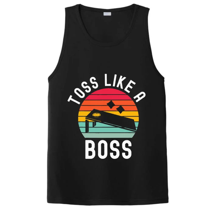 Toss Like A Boss Bean Bag Player Funny Cornhole Performance Tank