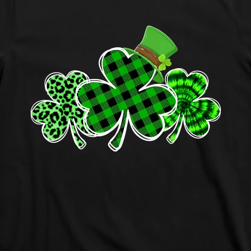 Three Leopard And Plaid Shamrocks St Patricks Day Women T-Shirt