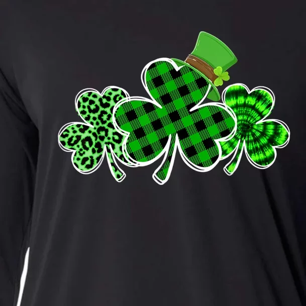 Three Leopard And Plaid Shamrocks St Patricks Day Women Cooling Performance Long Sleeve Crew