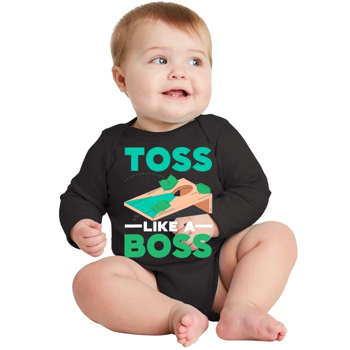 Toss Like A Boss Cornhole Player Bean Bag Sack Toss Baby Long Sleeve Bodysuit