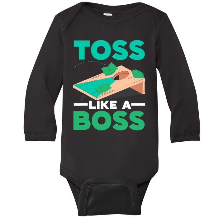 Toss Like A Boss Cornhole Player Bean Bag Sack Toss Baby Long Sleeve Bodysuit