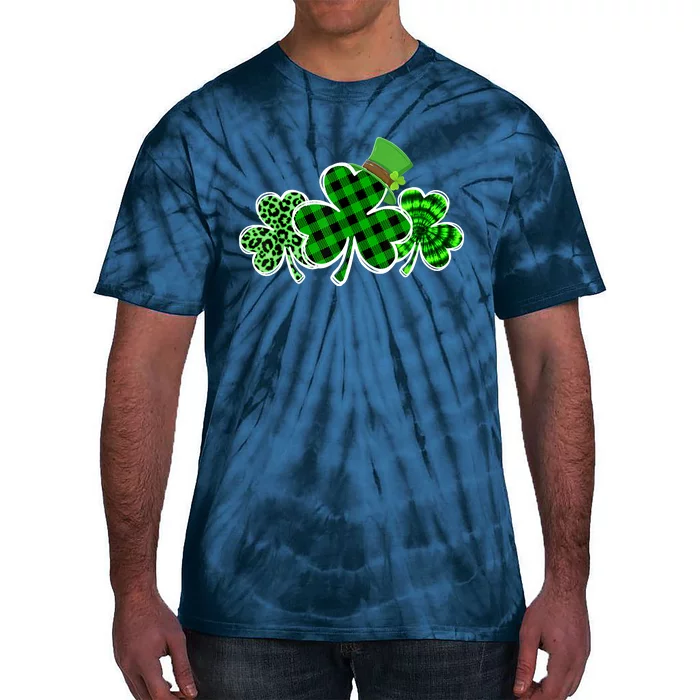 Three Leopard And Plaid Shamrocks St Patricks Day Wo Girl Tie-Dye T-Shirt