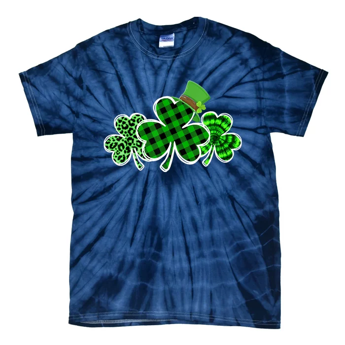 Three Leopard And Plaid Shamrocks St Patricks Day Wo Girl Tie-Dye T-Shirt