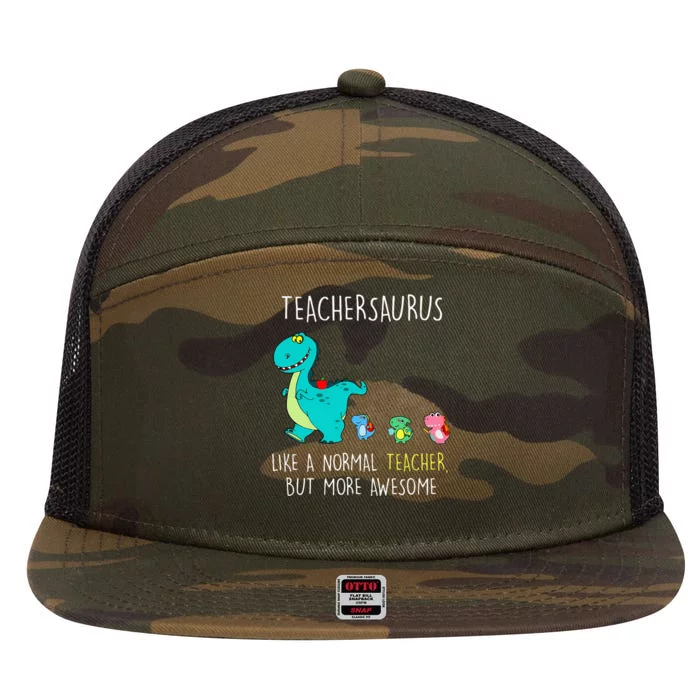 Teachersaurus Like A Normal Teacher But More Awesome 7 Panel Mesh Trucker Snapback Hat