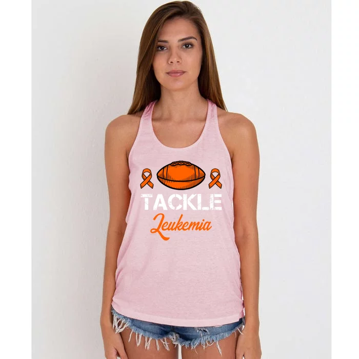 Tackle Leukemia Awareness Month Orange Ribbon Football Gift Great Gift Women's Knotted Racerback Tank