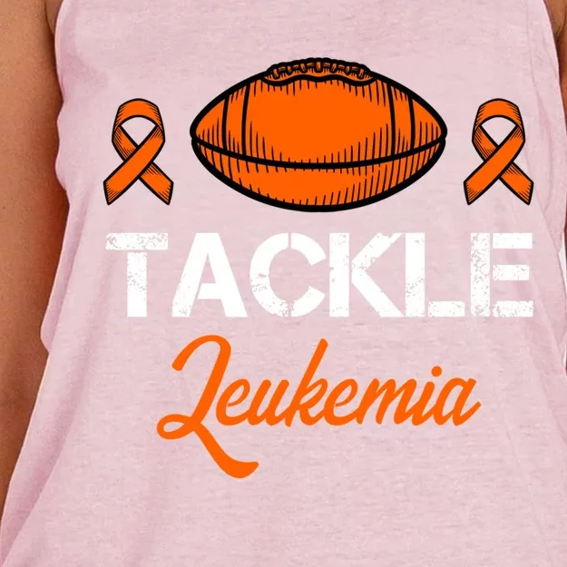 Tackle Leukemia Awareness Month Orange Ribbon Football Gift Great Gift Women's Knotted Racerback Tank