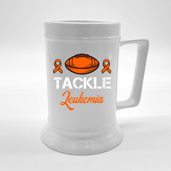 Tackle Leukemia Awareness Month Orange Ribbon Football Gift Great Gift Front & Back Beer Stein