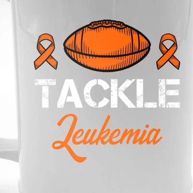 Tackle Leukemia Awareness Month Orange Ribbon Football Gift Great Gift Front & Back Beer Stein