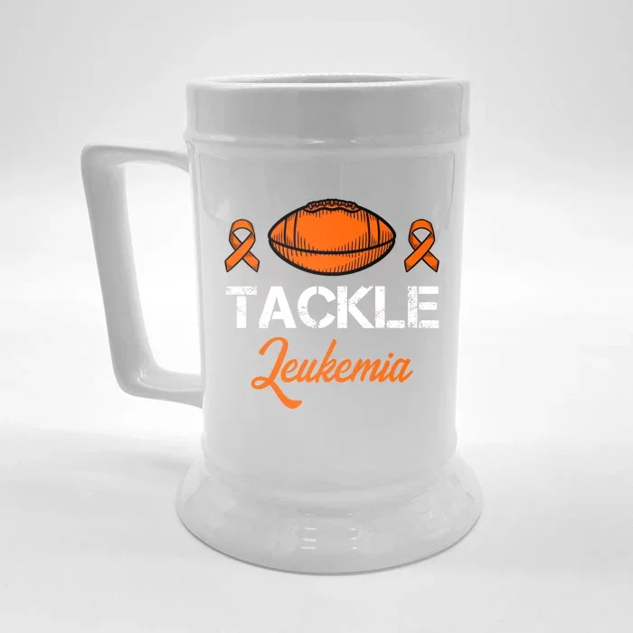 Tackle Leukemia Awareness Month Orange Ribbon Football Gift Great Gift Front & Back Beer Stein