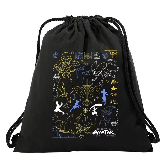 The Last Airbender Character Line Art Drawstring Bag