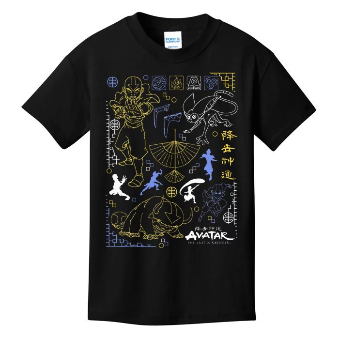 The Last Airbender Character Line Art Kids T-Shirt