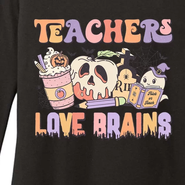 Teachers Love Brains Trick Or Teach Funny Halloween Retro Gift Womens CVC Long Sleeve Shirt