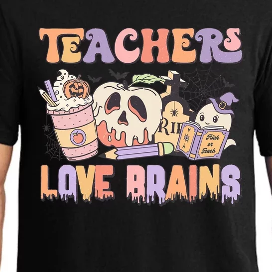 Teachers Love Brains Trick Or Teach Funny Halloween Retro Gift Pajama Set