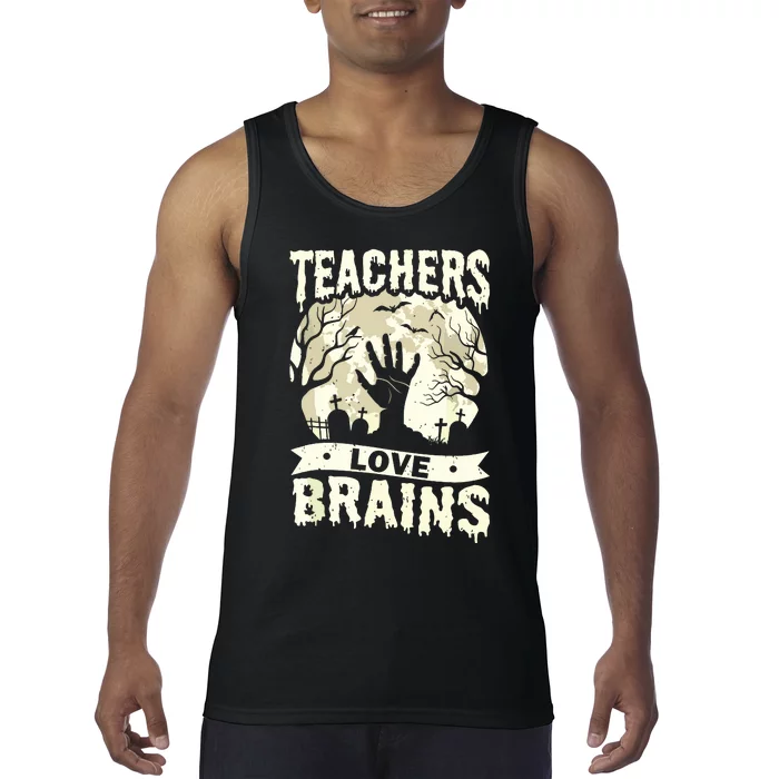 Teachers Love Brains Halloween Costume Boo Trick Teach Funny Tank Top