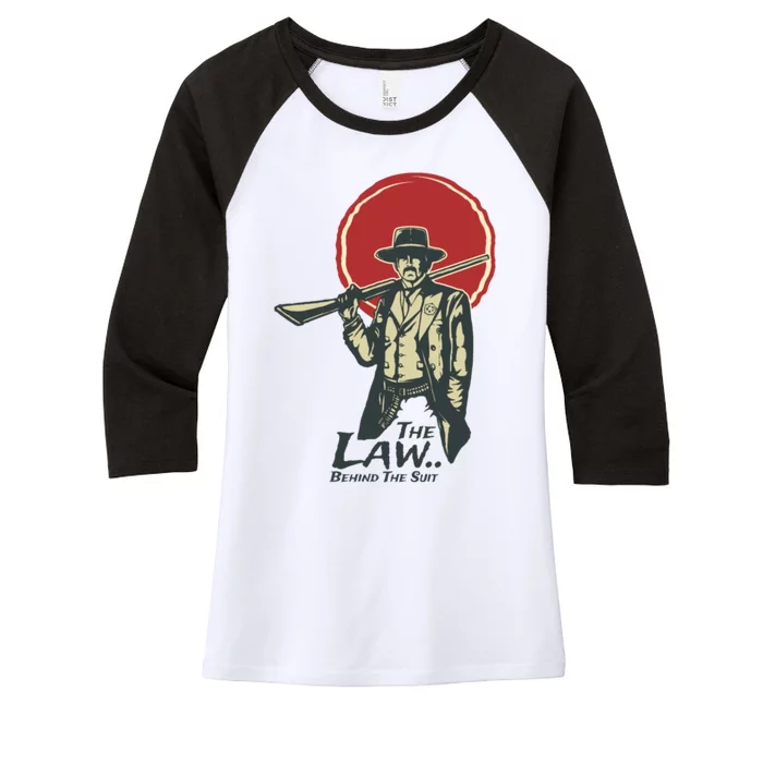 The Law Behind The Suit Retro Cowboy Funny Gift Women's Tri-Blend 3/4-Sleeve Raglan Shirt