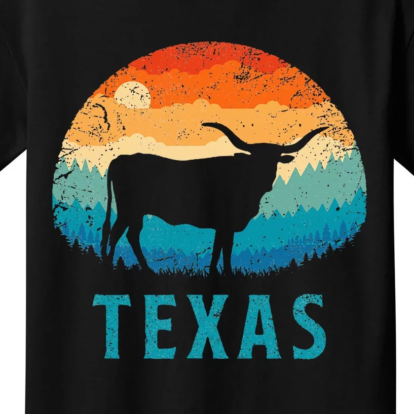 Texas Longhorn Cow Texan Cattle Herd Retro Lone Star Kids T-Shirt