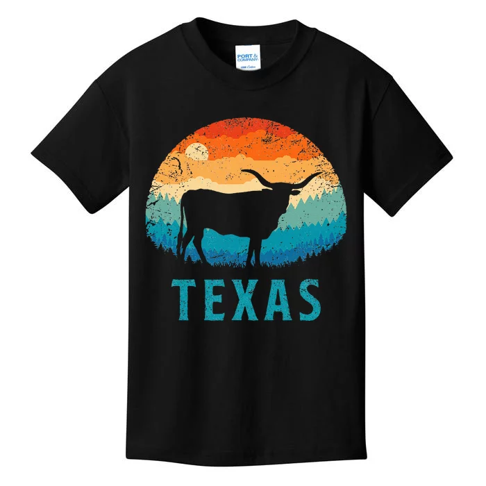 Texas Longhorn Cow Texan Cattle Herd Retro Lone Star Kids T-Shirt