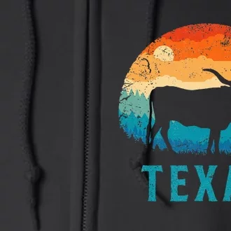 Texas Longhorn Cow Texan Cattle Herd Retro Lone Star Full Zip Hoodie