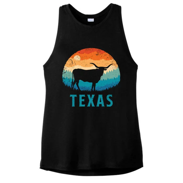 Texas Longhorn Cow Vintage Texan Cattle Herd Retro Lone Star Ladies Tri-Blend Wicking Tank