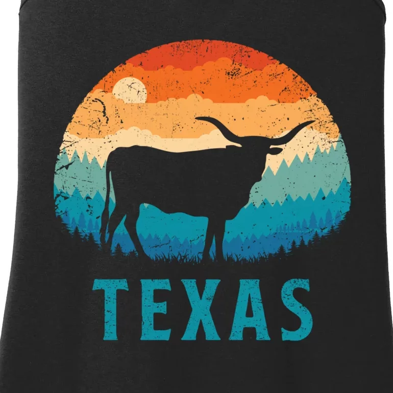 Texas Longhorn Cow Vintage Texan Cattle Herd Retro Lone Star Ladies Essential Tank