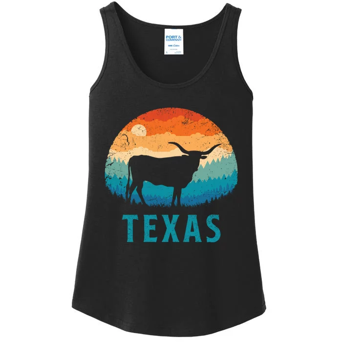 Texas Longhorn Cow Vintage Texan Cattle Herd Retro Lone Star Ladies Essential Tank