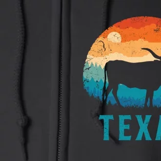 Texas Longhorn Cow Vintage Texan Cattle Herd Retro Lone Star Full Zip Hoodie