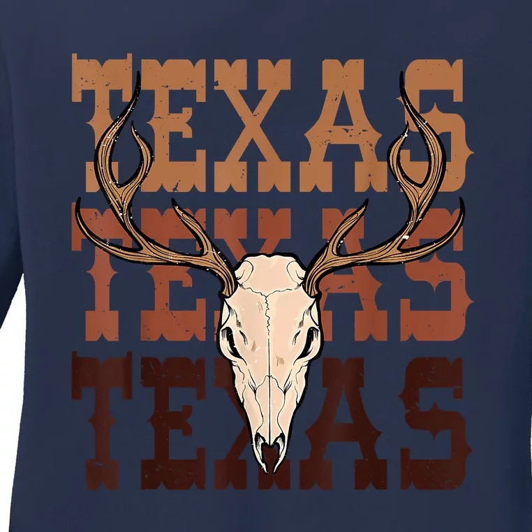 Texas Longhorn Cowboy Cowgirl Western Texas Ladies Long Sleeve Shirt