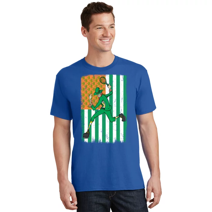 Tennis Leprechaun Cannabis Marijuana Flag St Patrick's Day Funny Gift T-Shirt