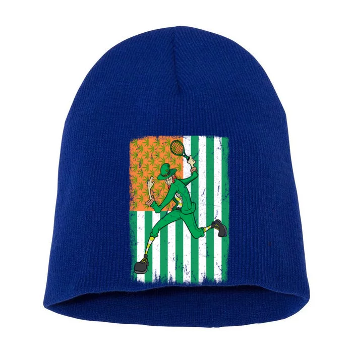 Tennis Leprechaun Cannabis Marijuana Flag St Patrick's Day Funny Gift Short Acrylic Beanie