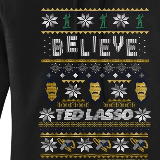 Ted Lasso Christmas Believe Ted Lasso Ugly Sweater Women's Pullover Hoodie