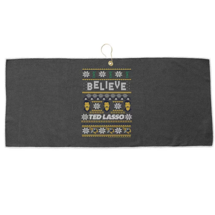 Ted Lasso Christmas Believe Ted Lasso Ugly Sweater Large Microfiber Waffle Golf Towel