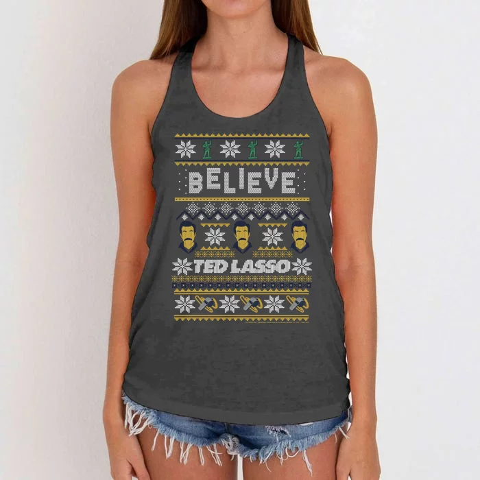 Ted Lasso Christmas Believe Ted Lasso Ugly Sweater Women's Knotted Racerback Tank