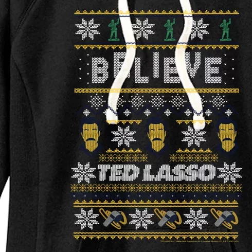 Ted Lasso Christmas Believe Ted Lasso Ugly Sweater Women's Fleece Hoodie