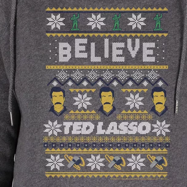 Ted Lasso Christmas Believe Ted Lasso Ugly Sweater Womens Funnel Neck Pullover Hood