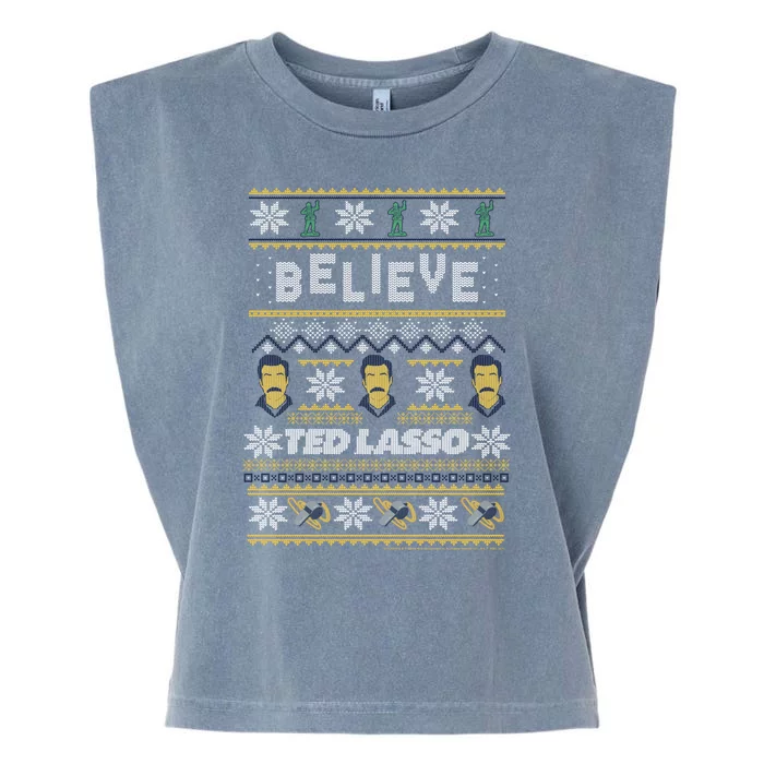 Ted Lasso Christmas Believe Ted Lasso Ugly Sweater Garment-Dyed Women's Muscle Tee