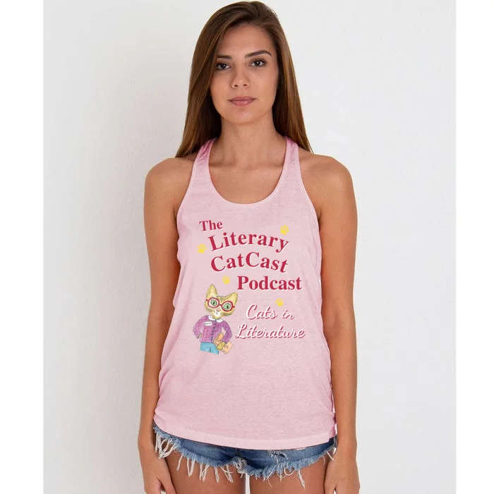 The Literary Catcast Podcast Women's Knotted Racerback Tank