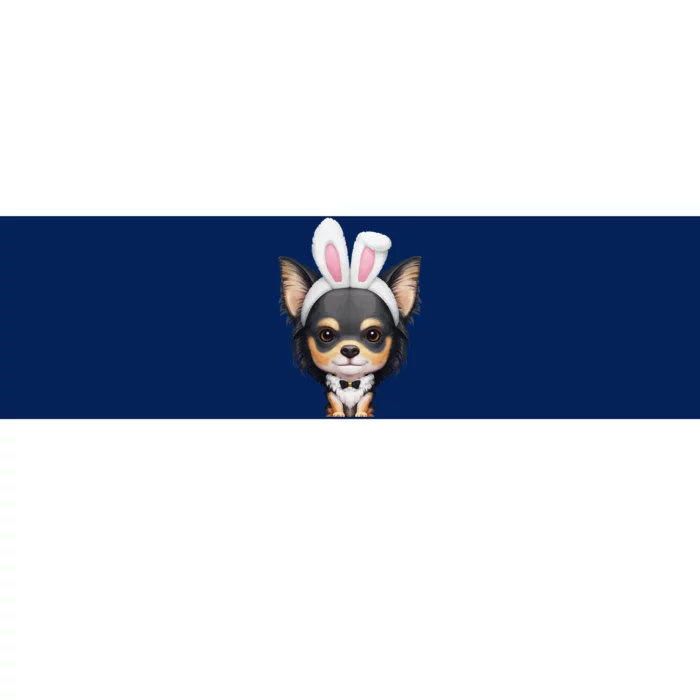 Tricolor Long Coat Chihuahua In Easter Bunny Costume Bumper Sticker