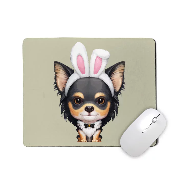 Tricolor Long Coat Chihuahua In Easter Bunny Costume Mousepad