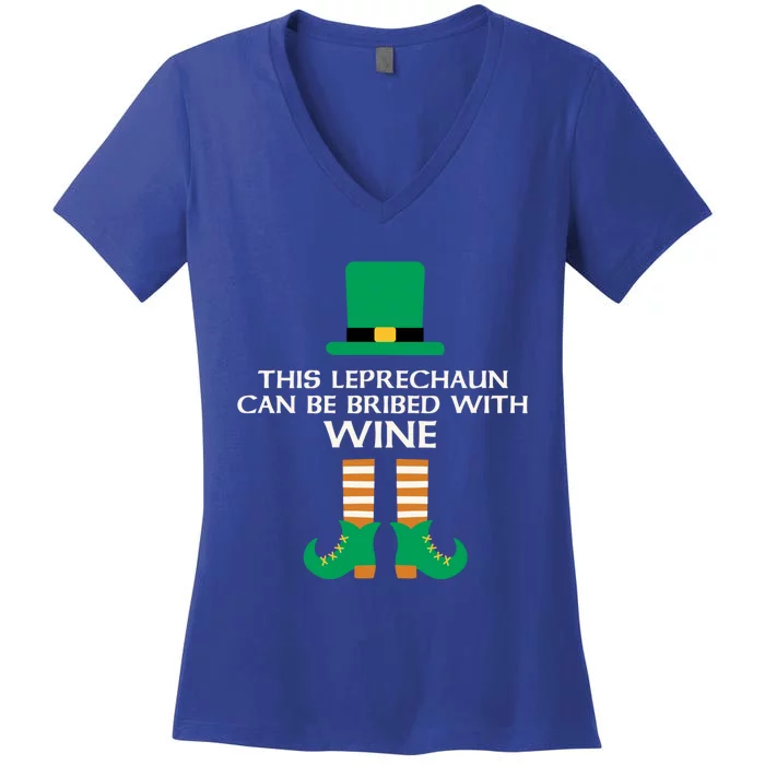 This Leprechaun Can Be Bribed With Wine Funny St Paddy Day Cute Gift Women's V-Neck T-Shirt