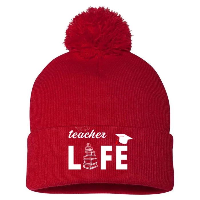 Teacher Life Cute Pom Pom 12in Knit Beanie