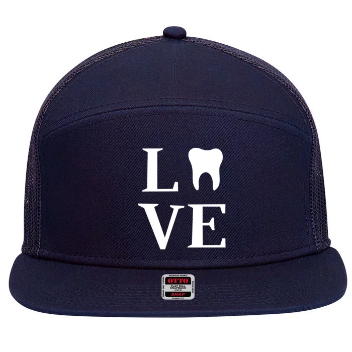 Tooth Love Dentist Dental Assistant Dental Hygienist Gift 7 Panel Mesh Trucker Snapback Hat