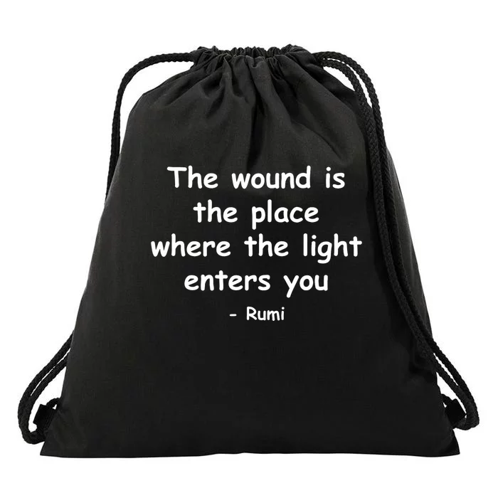 The Light Enters Rumi Quote Drawstring Bag