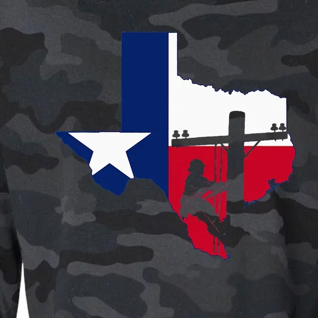 Texas Lineman Electrician Gift Tx Lone Star State Flag Cropped Pullover Crew