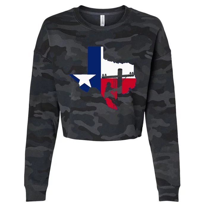 Texas Lineman Electrician Gift Tx Lone Star State Flag Cropped Pullover Crew