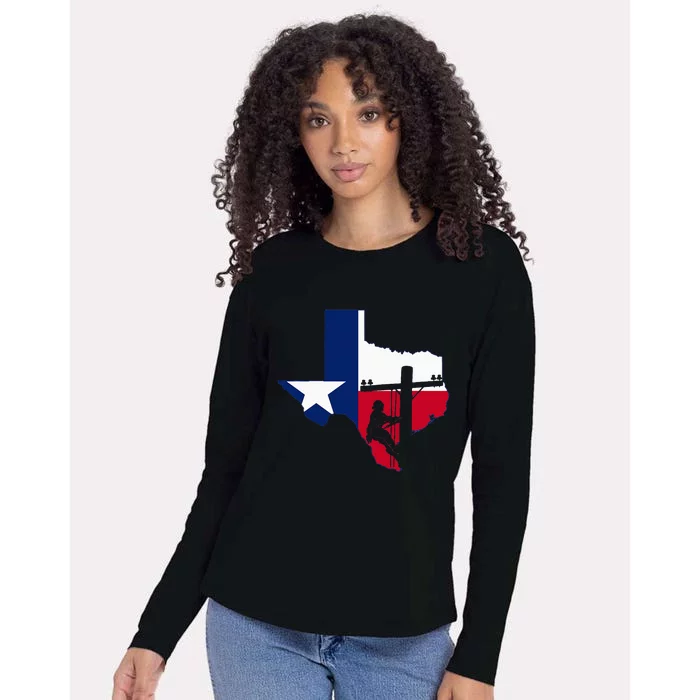 Texas Lineman Electrician Gift Tx Lone Star State Flag Womens Cotton Relaxed Long Sleeve T-Shirt