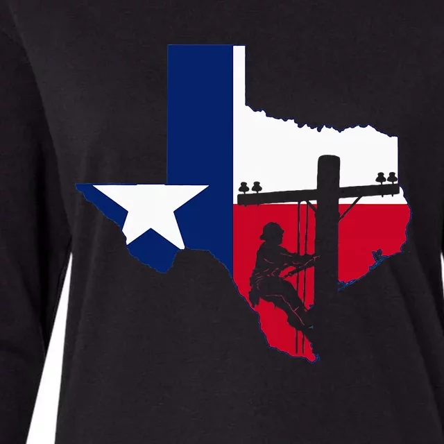 Texas Lineman Electrician Gift Tx Lone Star State Flag Womens Cotton Relaxed Long Sleeve T-Shirt