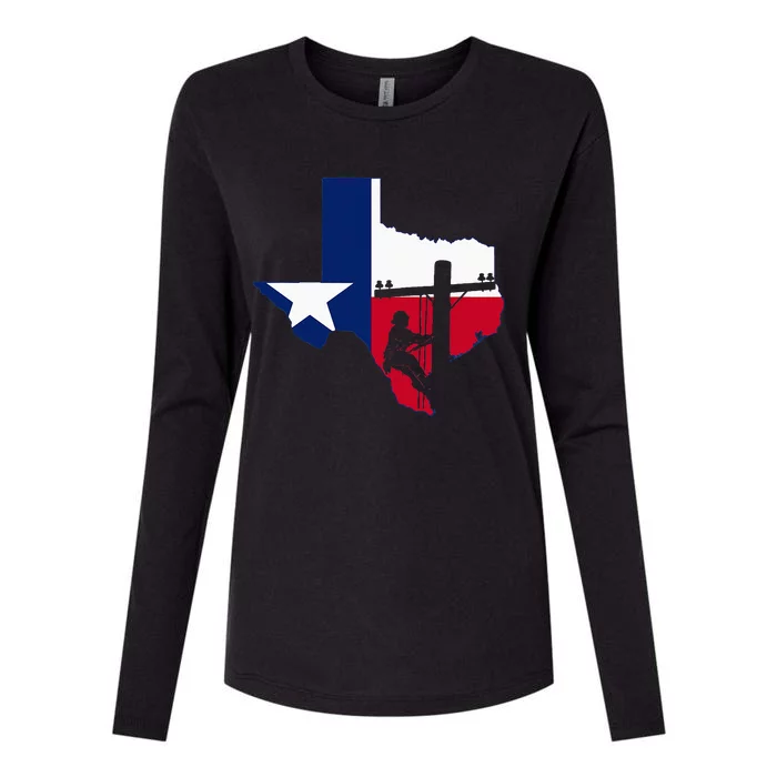 Texas Lineman Electrician Gift Tx Lone Star State Flag Womens Cotton Relaxed Long Sleeve T-Shirt