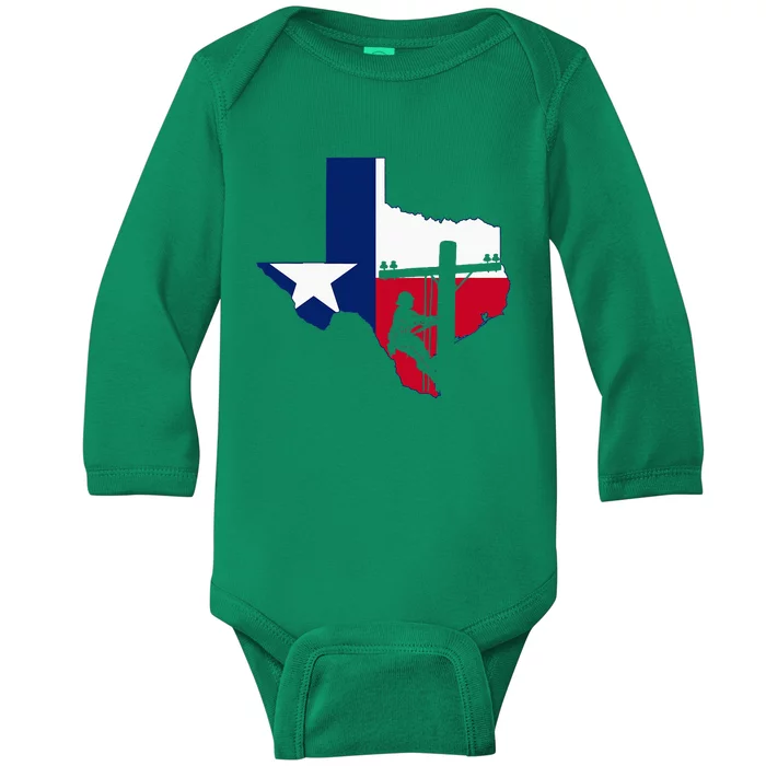 Texas Lineman Electrician Gift Tx Lone Star State Flag Baby Long Sleeve Bodysuit