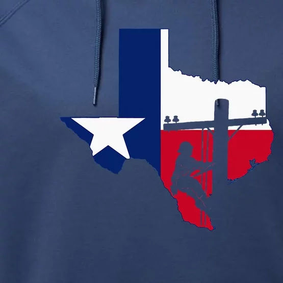 Texas Lineman Electrician Gift Tx Lone Star State Flag Performance Fleece Hoodie