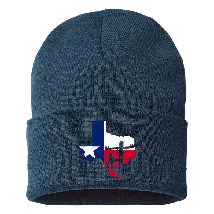 Texas Lineman Electrician Gift Tx Lone Star State Flag Sustainable Knit Beanie